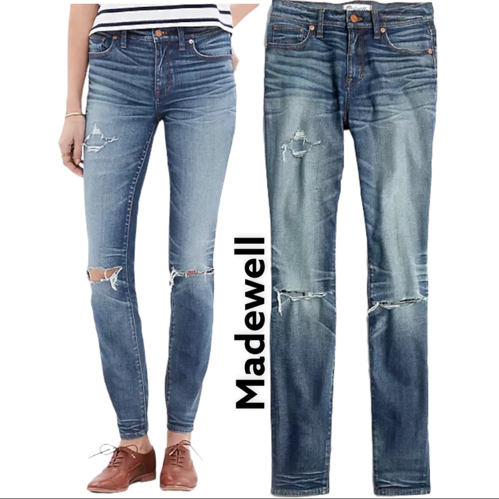 Madewell High Riser Skinny Jeans Torn Knee Edition